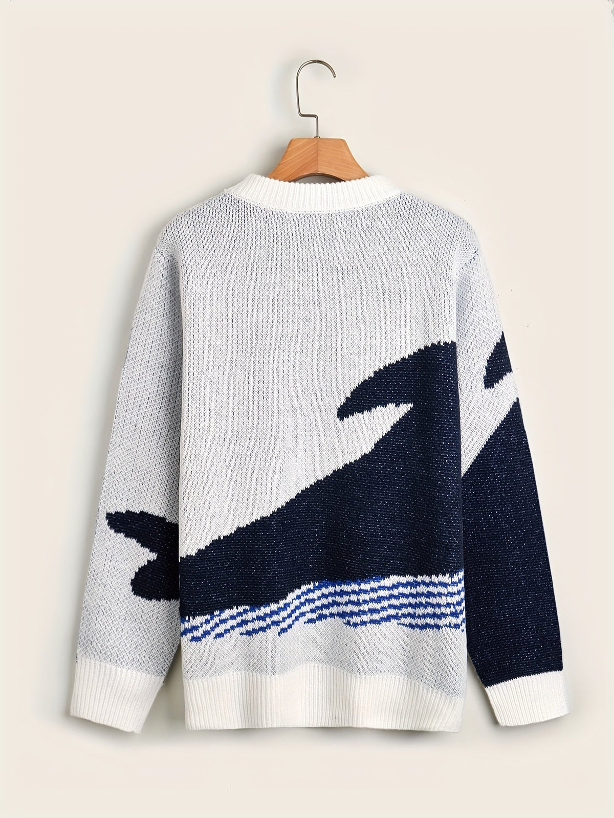 Men's crew-neck jumper with a large whale graphic and long sleeves