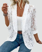Women's floral lace blazer with open front and long sleeves