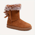 Women's ankle winter boots with faux fur cuffs and side bows