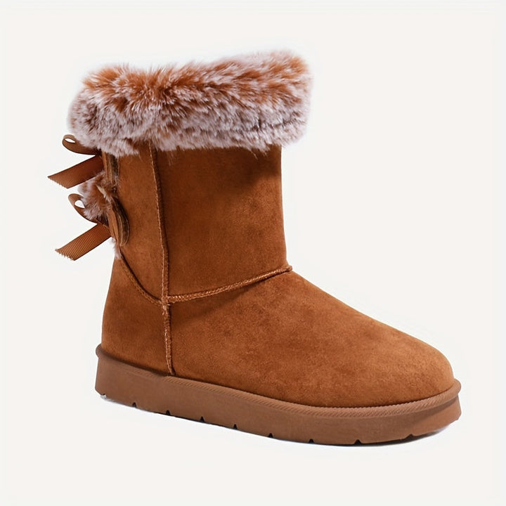 Women's ankle winter boots with faux fur cuffs and side bows