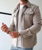 Men's long sleeve shirt jacket with chest pockets