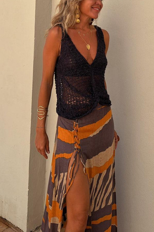 Women's open-knit sleeveless V-neck tank top