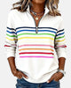 Women's striped quarter-zip sweatshirt with stand collar and long sleeves