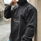 Men's quarter-zip sweater with Monaco graphic, mock neck and long sleeves