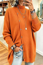 Women's ribbed turtleneck button-down longline jumper