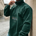 Men's quarter-zip sweater with Monaco graphic, mock neck and long sleeves