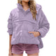 Women's oversized hooded quilted pullover jacket with long sleeves and front pockets