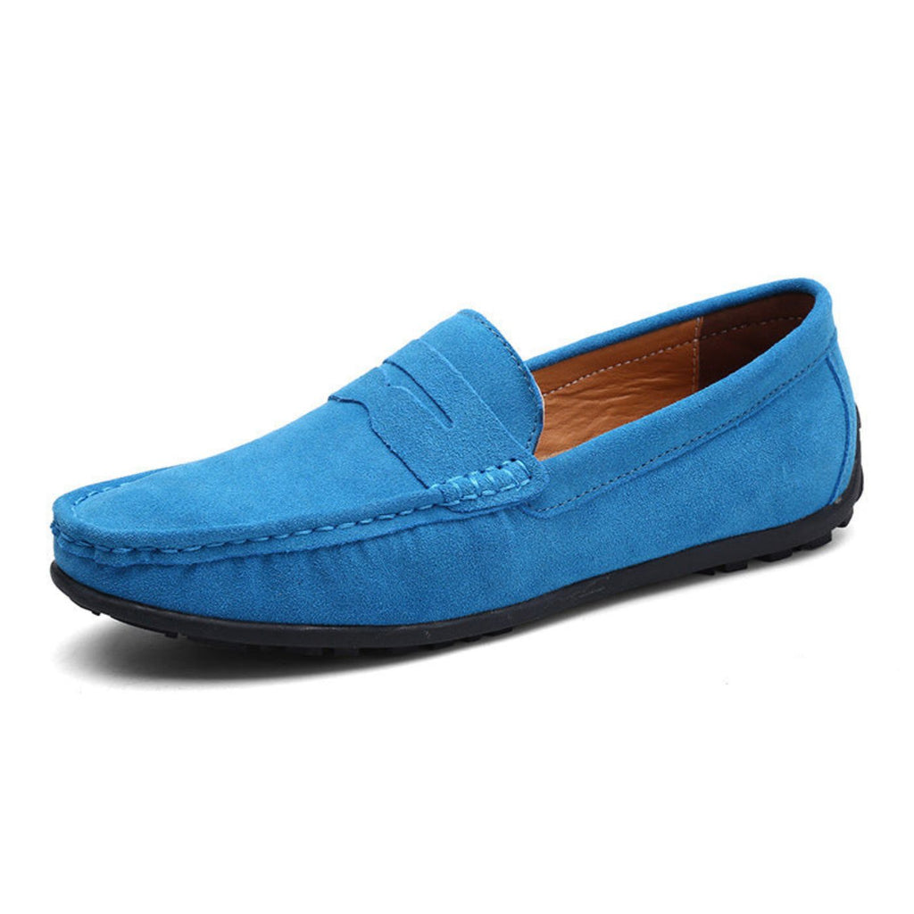 Men's penny loafers with stitched apron toe and flat outsole