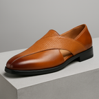 Textured loafers with penny-style straps in brown and black