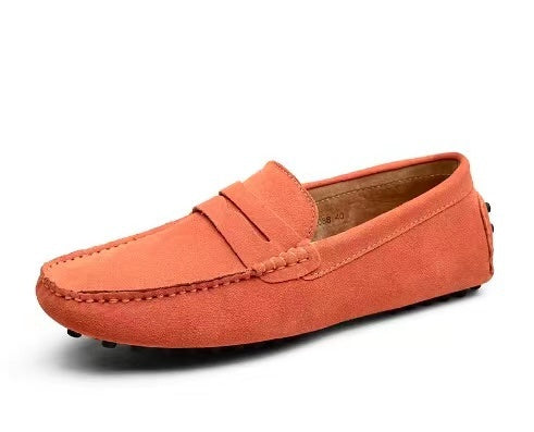 Men's slip-on penny loafers with moc toe stitching and strap detail