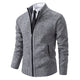 Men's textured zip cardigan with hooded collar and ribbed trims