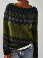 Women's multicolour Fair Isle crew neck sweater with long sleeves