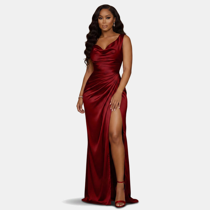 Women's Satin Cowl Neck Mermaid Maxi Dress