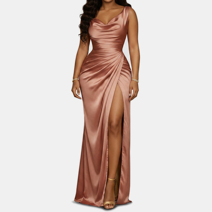 Women's Satin Cowl Neck Mermaid Maxi Dress
