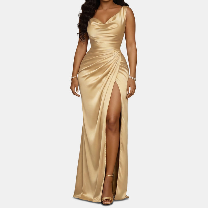 Women's Satin Cowl Neck Mermaid Maxi Dress