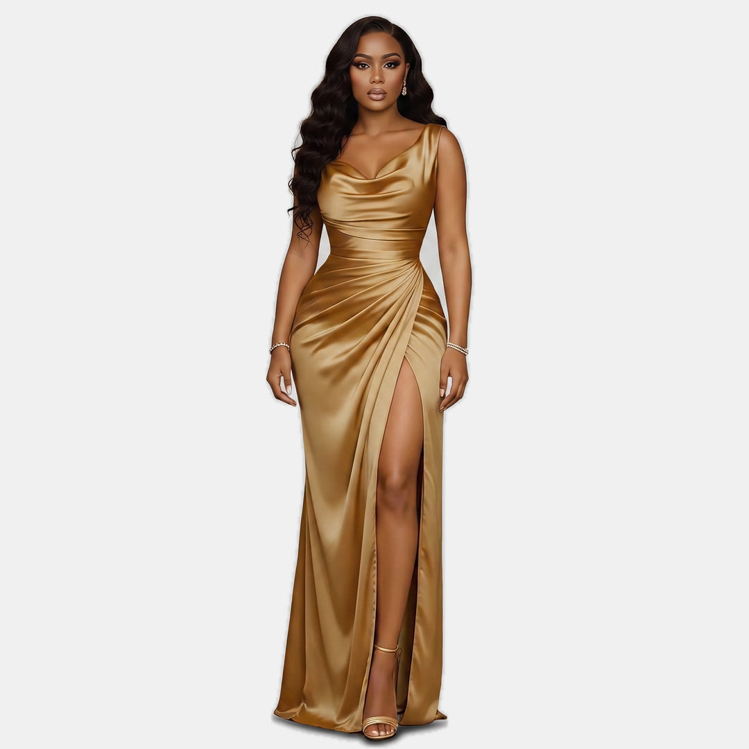 Women's Satin Cowl Neck Mermaid Maxi Dress
