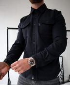 Men's long sleeve shirt jacket with chest pockets