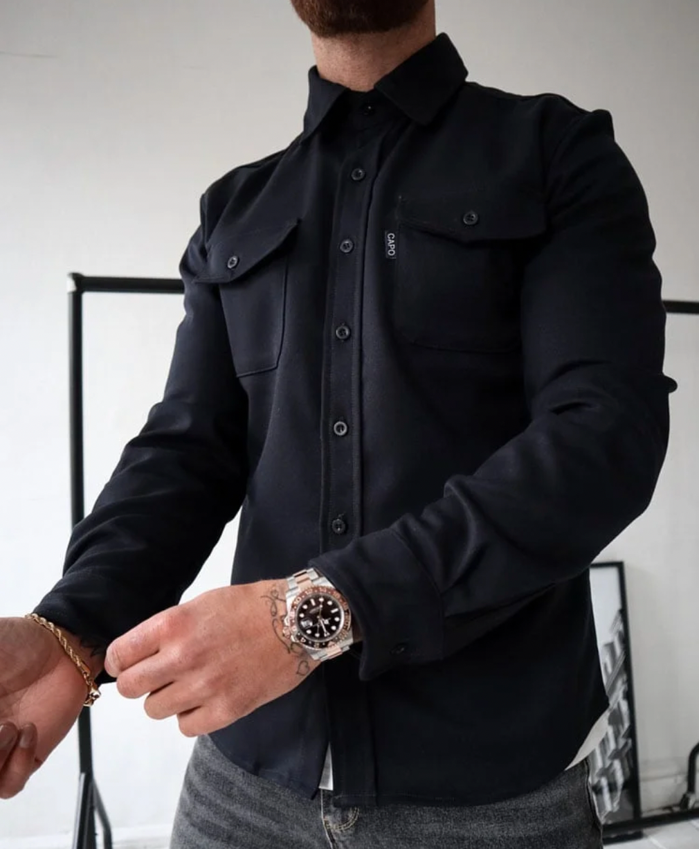 Men's long sleeve shirt jacket with chest pockets