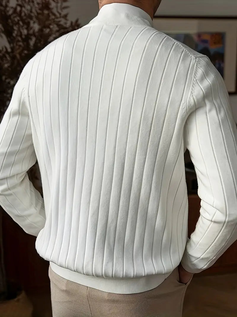 Men's ribbed button cardigan with V-neckline and long sleeves