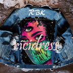 Denim jacket with colourful graphic back print