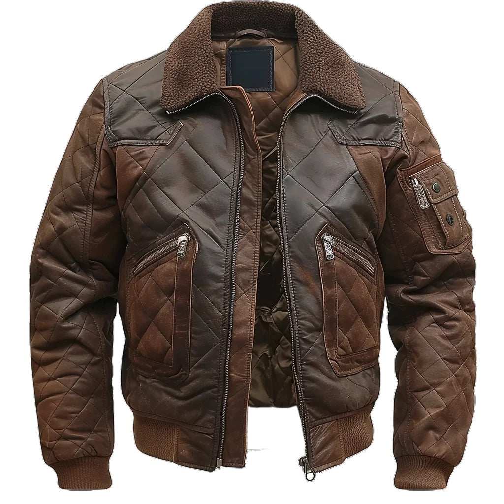 Men's aviator jacket with zip front, spread collar and ribbed cuffs