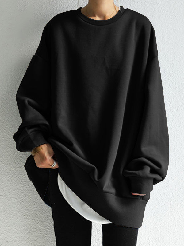 Women's oversized plain crew-neck sweatshirt with long sleeves