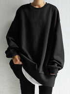 Women's oversized plain crew-neck sweatshirt with long sleeves