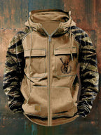 Men's camouflage sleeve zip hoodie with hood and utility pockets