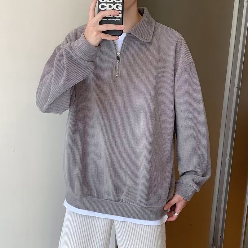 Men's ribbed quarter-zip jumper with collared neckline and long sleeves
