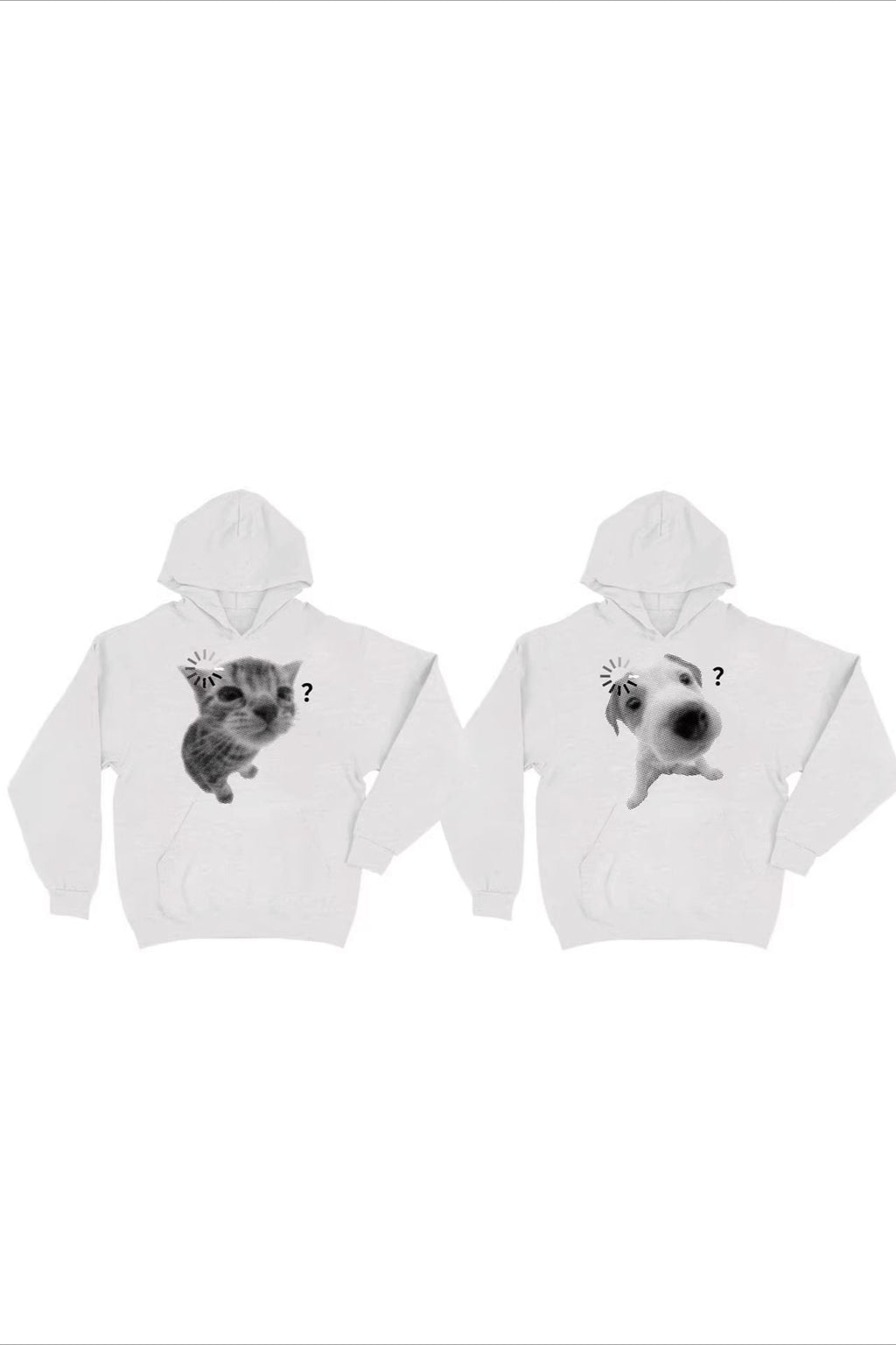 Unisex white hoodie with cat or dog graphic print