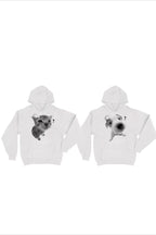 Unisex white hoodie with cat or dog graphic print