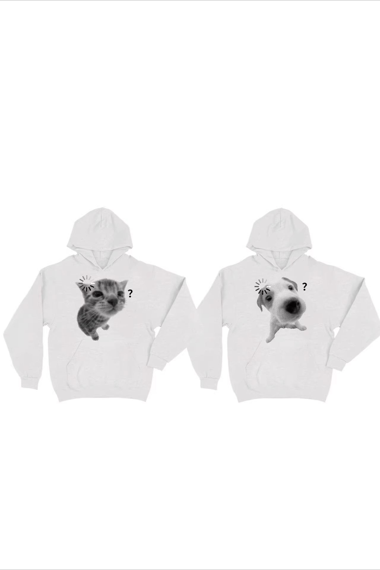 Unisex white hoodie with cat or dog graphic print