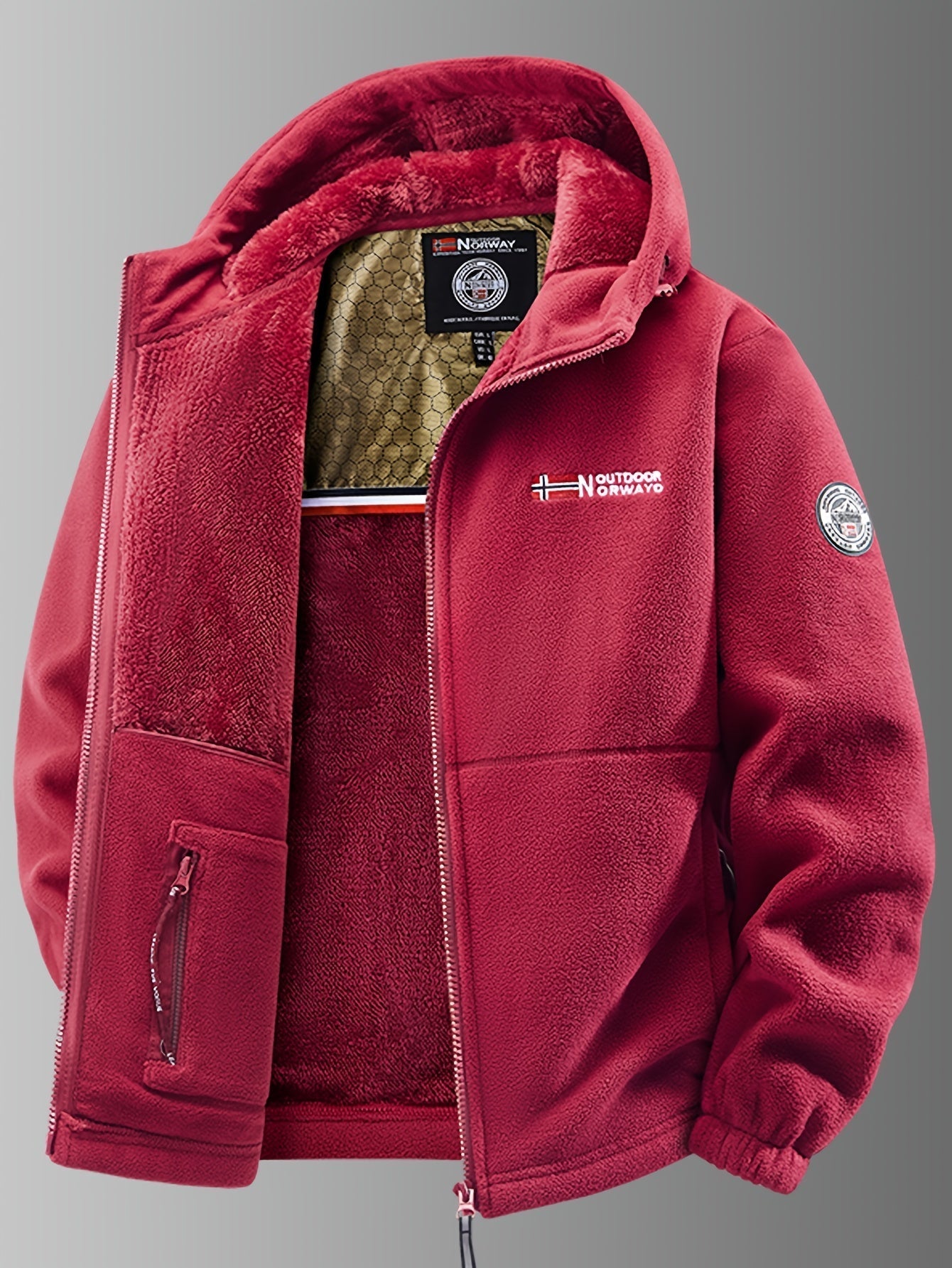 Men's hooded fleece jacket with full zip, long sleeves and front pockets