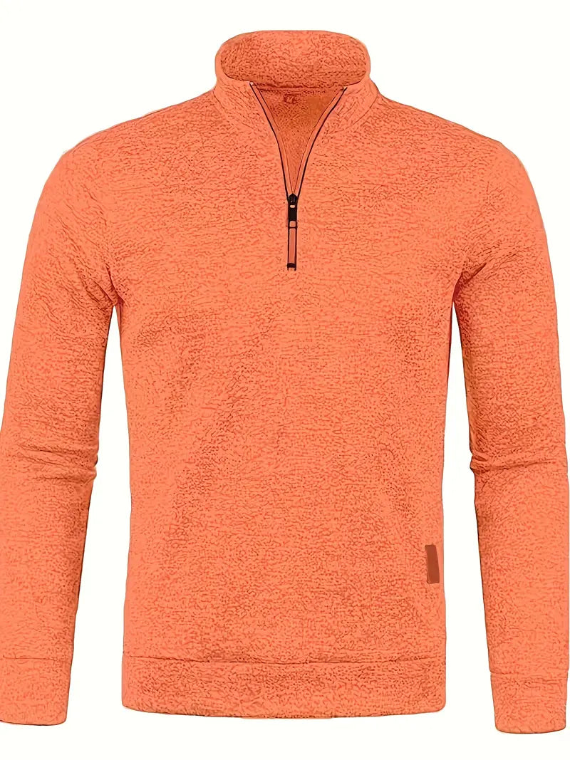 Men's textured half-zip jumper with stand collar and long sleeves