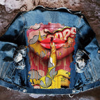 Women's long-sleeve denim jacket with colourful Halloween graphic back print