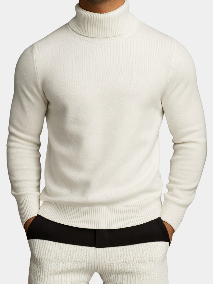 Men's ribbed turtleneck jumper with long sleeves and ribbed trims