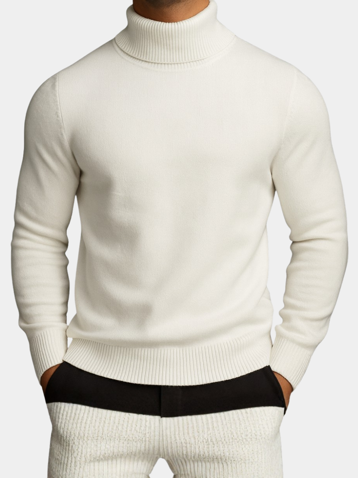 Men's ribbed turtleneck jumper with long sleeves and ribbed trims