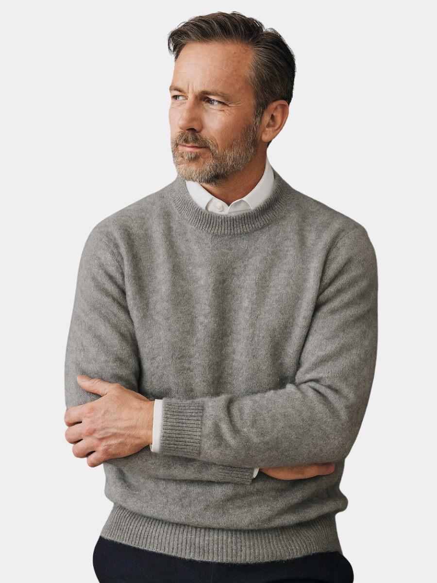 Men's plain crew neck jumper with long sleeves and ribbed trims