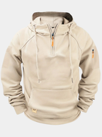 Men's solid hooded zip hoodie with drawstrings, long sleeves and front pouch pocket