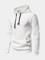 Men's long-sleeve quilted textured hoodie with drawstring hood and front pouch pocket