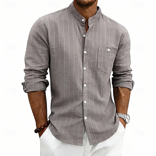 Men's Striped Stand Collar Shirt