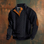 Men's patterned mock neck sweater with long sleeves and button detail