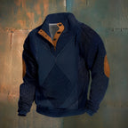 Men's patterned mock neck sweater with long sleeves and button detail