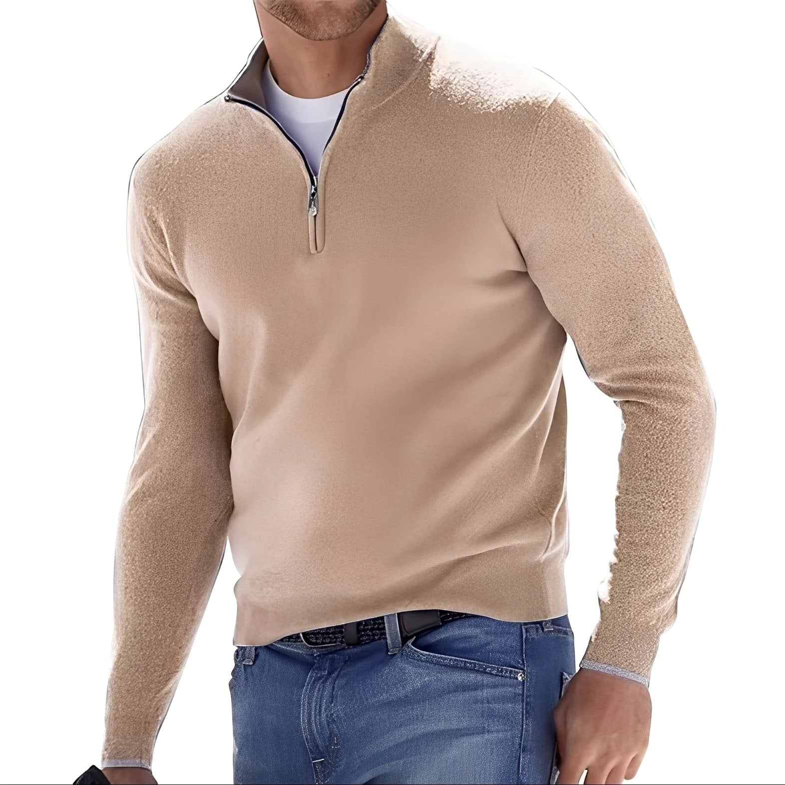 Men's long-sleeve quarter-zip jumper with mock neck