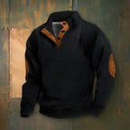 Men's patterned mock neck sweater with long sleeves and button detail