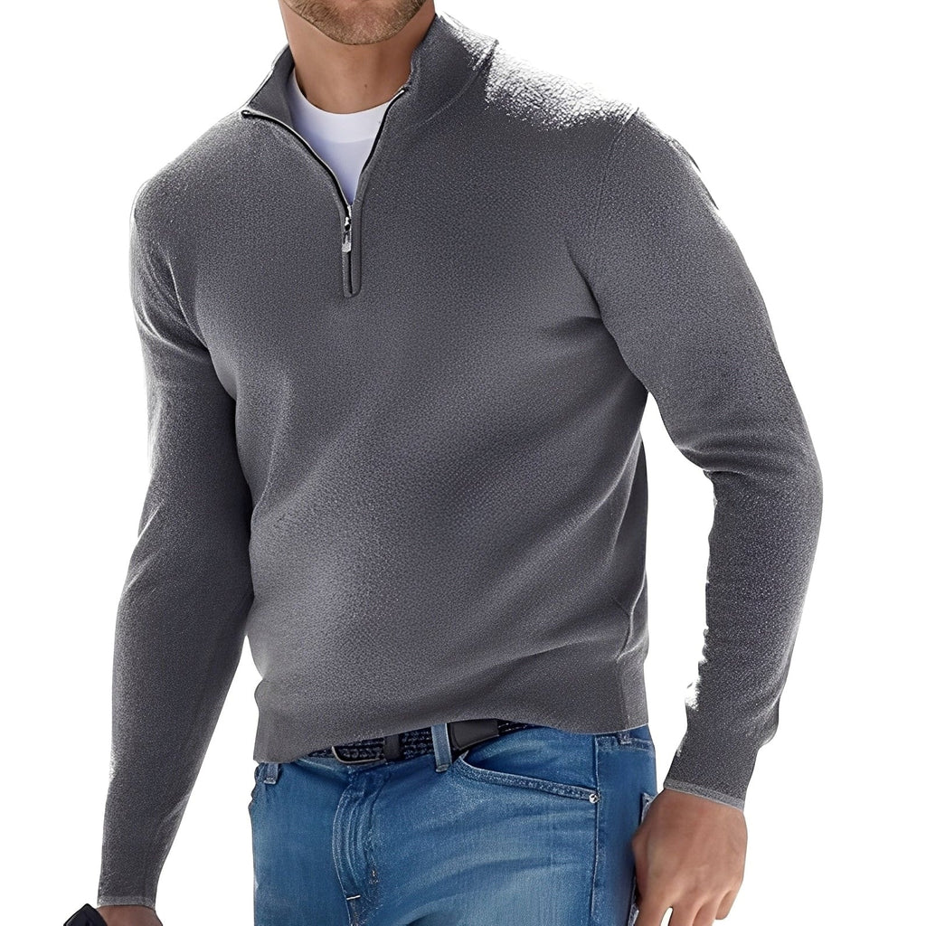 Men's long-sleeve quarter-zip jumper with mock neck
