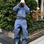 Men's plain hooded sweatshirt and matching jogger set with long sleeves and drawstring trousers