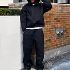 Men's plain hooded sweatshirt and matching jogger set with long sleeves and drawstring trousers