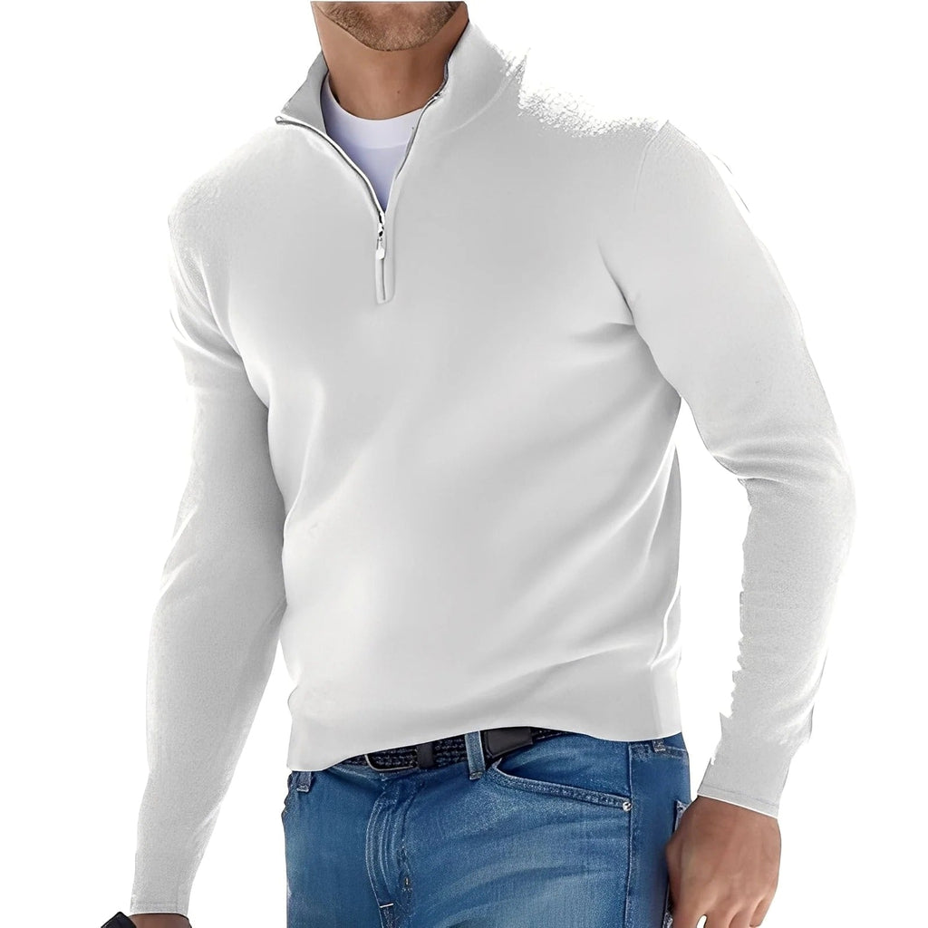 Men's long-sleeve quarter-zip jumper with mock neck