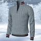Men's cable-knit quarter-zip jumper with mock neck and striped ribbed trims